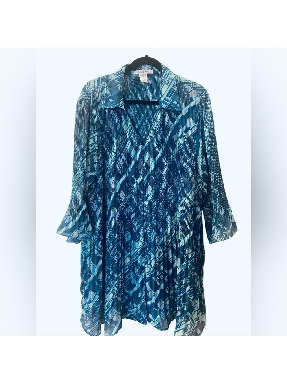 Chelsea Studio Women's Teal Blue Dress Sleeve 3/4 Plus Size: 2X
